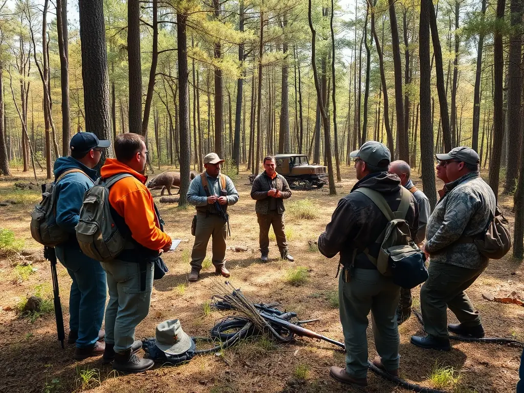 A wildlife expert leading a workshop on responsible hunting practices for members of AMICALE DES CHASSEURS ET PROPRIETAIRES DU TATRE.